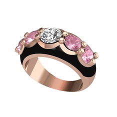 Aura Yüzük - Swarovski ve pembe kuvars 14 ayar rose altın yüzük (Siyah mineli) #1i2msil