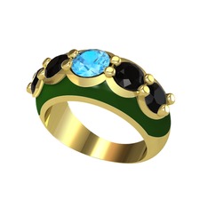 Aura Yüzük - Akuamarin ve siyah zirkon 8 ayar altın yüzük (Yeşil mineli) #88kwv5
