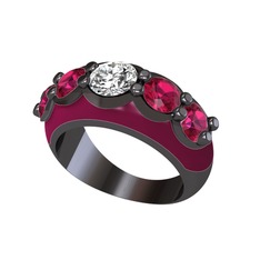 Aura Yüzük - Swarovski ve rodolit garnet 925 ayar siyah rodyum kaplama gümüş yüzük (Bordo kırmızı mineli) #deaooz