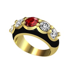 Aura Yüzük - Garnet ve swarovski 8 ayar altın yüzük (Siyah mineli) #gdn5io