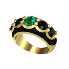 Aura Yüzük - Yeşil kuvars ve siyah zirkon 14 ayar altın yüzük (Siyah mineli) #ji65cm