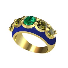 Aura Yüzük - Yeşil kuvars ve peridot 8 ayar altın yüzük (Lacivert mineli) #spd64p