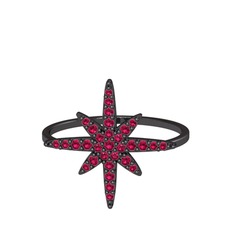 Kutup Yıldızı Yüzük - Rodolit garnet 925 ayar siyah rodyum kaplama gümüş yüzük #13bonwx