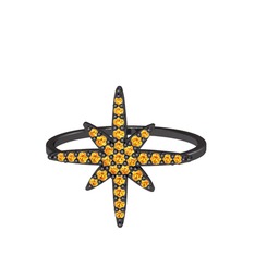 Kutup Yıldızı Yüzük - Sitrin 925 ayar siyah rodyum kaplama gümüş yüzük #ehz56h