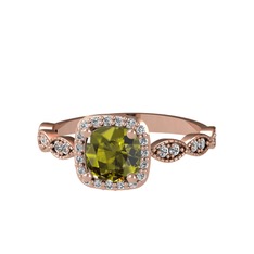 Peridot ve swarovski 14 ayar rose altın yüzük