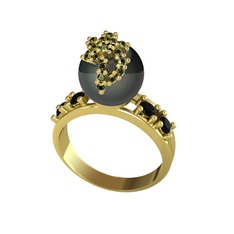 Afra İnci Yüzük - Siyah inci, peridot ve siyah zirkon 925 ayar altın kaplama gümüş yüzük #1oxhkuo