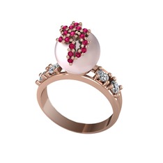 Afra İnci Yüzük - Pembe inci, rodolit garnet ve swarovski 8 ayar rose altın yüzük #ghlv0z