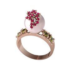 Afra İnci Yüzük - Pembe inci, rodolit garnet ve peridot 18 ayar rose altın yüzük #igplrl