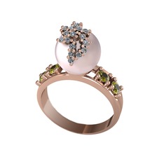 Afra İnci Yüzük - Pembe inci, swarovski ve peridot 14 ayar rose altın yüzük #yxmc6q