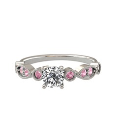 Minimal Meria Yüzük - Swarovski ve pembe kuvars 8 ayar beyaz altın yüzük #ghks0o