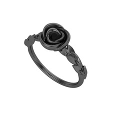 Naila Gül Yüzük - Siyah zirkon 925 ayar siyah rodyum kaplama gümüş yüzük #x4papd