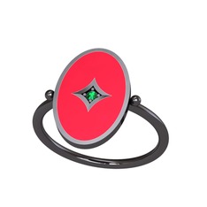 Amara Yüzük - Yeşil kuvars 925 ayar siyah rodyum kaplama gümüş yüzük (Kırmızı mineli) #146jtr8