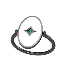 Amara Yüzük - Yeşil kuvars 925 ayar siyah rodyum kaplama gümüş yüzük (Beyaz mineli) #m5bv8j
