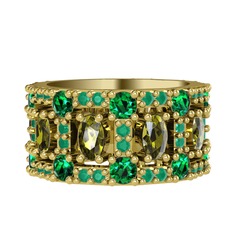 Zelie Tamtur Yüzük - Peridot, yeşil kuvars ve kök zümrüt 14 ayar altın yüzük #12sl1b4