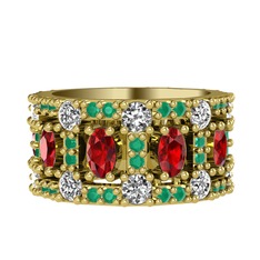 Zelie Tamtur Yüzük - Garnet, pırlanta ve kök zümrüt 8 ayar altın yüzük (1.76 karat) #tliu5r