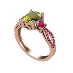 Peridot ve rodolit garnet 8 ayar rose altın yüzük