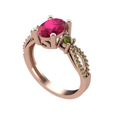 Rodolit garnet ve peridot 925 ayar rose altın kaplama gümüş yüzük