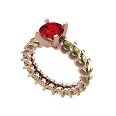 Garnet ve peridot 925 ayar rose altın kaplama gümüş yüzük