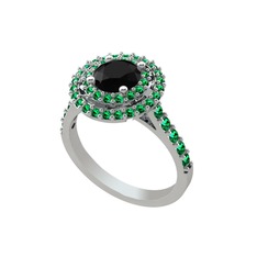 Lyra Yüzük - Siyah zirkon ve yeşil kuvars 925 ayar gümüş yüzük #16nr0nh