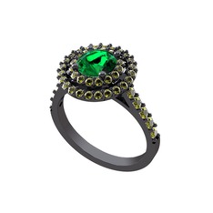 Lyra Yüzük - Yeşil kuvars ve peridot 925 ayar siyah rodyum kaplama gümüş yüzük #1amhe1e