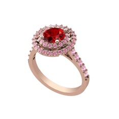 Garnet ve pembe kuvars 925 ayar rose altın kaplama gümüş yüzük