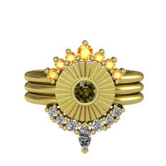 Minimal Tria Cora Yüzük - Sitrin, peridot ve swarovski 925 ayar altın kaplama gümüş yüzük #10x5z87