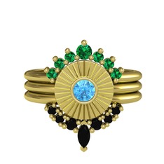 Minimal Tria Cora Yüzük - Yeşil kuvars, akuamarin ve siyah zirkon 8 ayar altın yüzük #11oxvz5