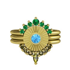 Minimal Tria Cora Yüzük - Yeşil kuvars, akuamarin ve peridot 14 ayar altın yüzük #12izu74