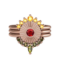 Minimal Tria Cora Yüzük - Sitrin, garnet ve peridot 925 ayar rose altın kaplama gümüş yüzük #12taaxs