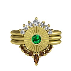 Minimal Tria Cora Yüzük - Swarovski, yeşil kuvars ve dumanlı kuvars 925 ayar altın kaplama gümüş yüzük #13bi7ba