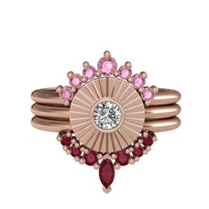 Minimal Tria Cora Yüzük - Pembe kuvars, swarovski ve kök yakut 18 ayar rose altın yüzük #13zibik