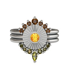 Minimal Tria Cora Yüzük - Dumanlı kuvars, sitrin ve peridot 925 ayar gümüş yüzük #1bzjgw9