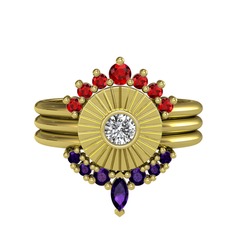 Minimal Tria Cora Yüzük - Garnet, swarovski ve ametist 925 ayar altın kaplama gümüş yüzük #1bzzmaf