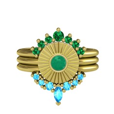 Minimal Tria Cora Yüzük - Yeşil kuvars, kök zümrüt ve akuamarin 925 ayar altın kaplama gümüş yüzük #1cq6o3r