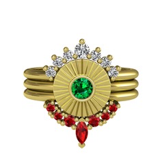 Minimal Tria Cora Yüzük - Swarovski, yeşil kuvars ve garnet 925 ayar altın kaplama gümüş yüzük #1hkf254