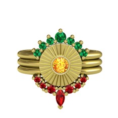 Minimal Tria Cora Yüzük - Yeşil kuvars, sitrin ve garnet 14 ayar altın yüzük #1lpxcgz