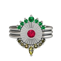 Minimal Tria Cora Yüzük - Yeşil kuvars, rodolit garnet ve peridot 925 ayar gümüş yüzük #1ma12t9