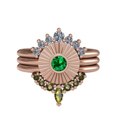 Minimal Tria Cora Yüzük - Pırlanta, yeşil kuvars ve peridot 14 ayar rose altın yüzük (0.42 karat) #1mr4gm8