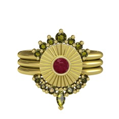 Minimal Tria Cora Yüzük - Peridot ve kök yakut 925 ayar altın kaplama gümüş yüzük #1pd43g5