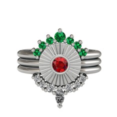 Minimal Tria Cora Yüzük - Yeşil kuvars, garnet ve beyaz zirkon 925 ayar gümüş yüzük #1q2skhk