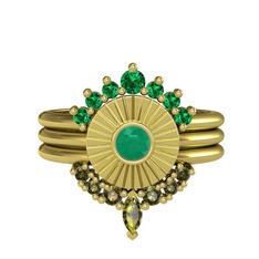 Minimal Tria Cora Yüzük - Yeşil kuvars, kök zümrüt ve peridot 18 ayar altın yüzük #1qko9gi