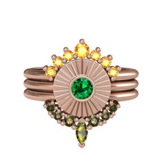 Minimal Tria Cora Yüzük - Sitrin, yeşil kuvars ve peridot 14 ayar rose altın yüzük #1qlciet