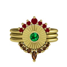 Minimal Tria Cora Yüzük - Kök yakut, yeşil kuvars ve dumanlı kuvars 925 ayar altın kaplama gümüş yüzük #1uzfhoa