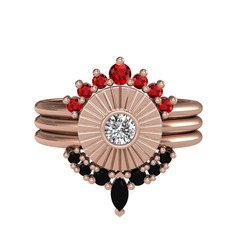 Garnet, swarovski ve siyah zirkon 925 ayar rose altın kaplama gümüş yüzük