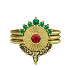 Minimal Tria Cora Yüzük - Yeşil kuvars, garnet ve peridot 18 ayar altın yüzük #1vxcw3x