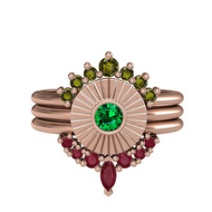 Minimal Tria Cora Yüzük - Peridot, yeşil kuvars ve kök yakut 14 ayar rose altın yüzük #1yqlwqj