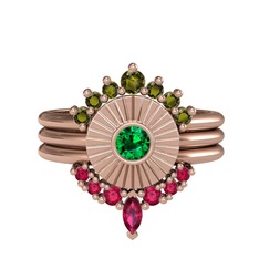 Minimal Tria Cora Yüzük - Peridot, yeşil kuvars ve rodolit garnet 925 ayar rose altın kaplama gümüş yüzük #3vx6cr