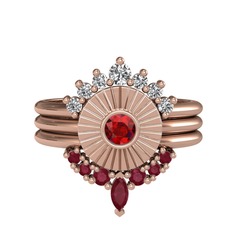 Minimal Tria Cora Yüzük - Swarovski, garnet ve kök yakut 14 ayar rose altın yüzük #5roirx