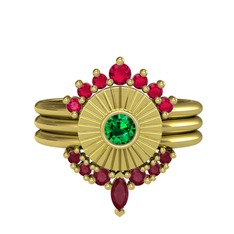 Minimal Tria Cora Yüzük - Rodolit garnet, yeşil kuvars ve kök yakut 14 ayar altın yüzük #7o1d5g