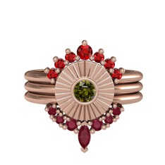 Minimal Tria Cora Yüzük - Garnet, peridot ve kök yakut 18 ayar rose altın yüzük #a73lzk